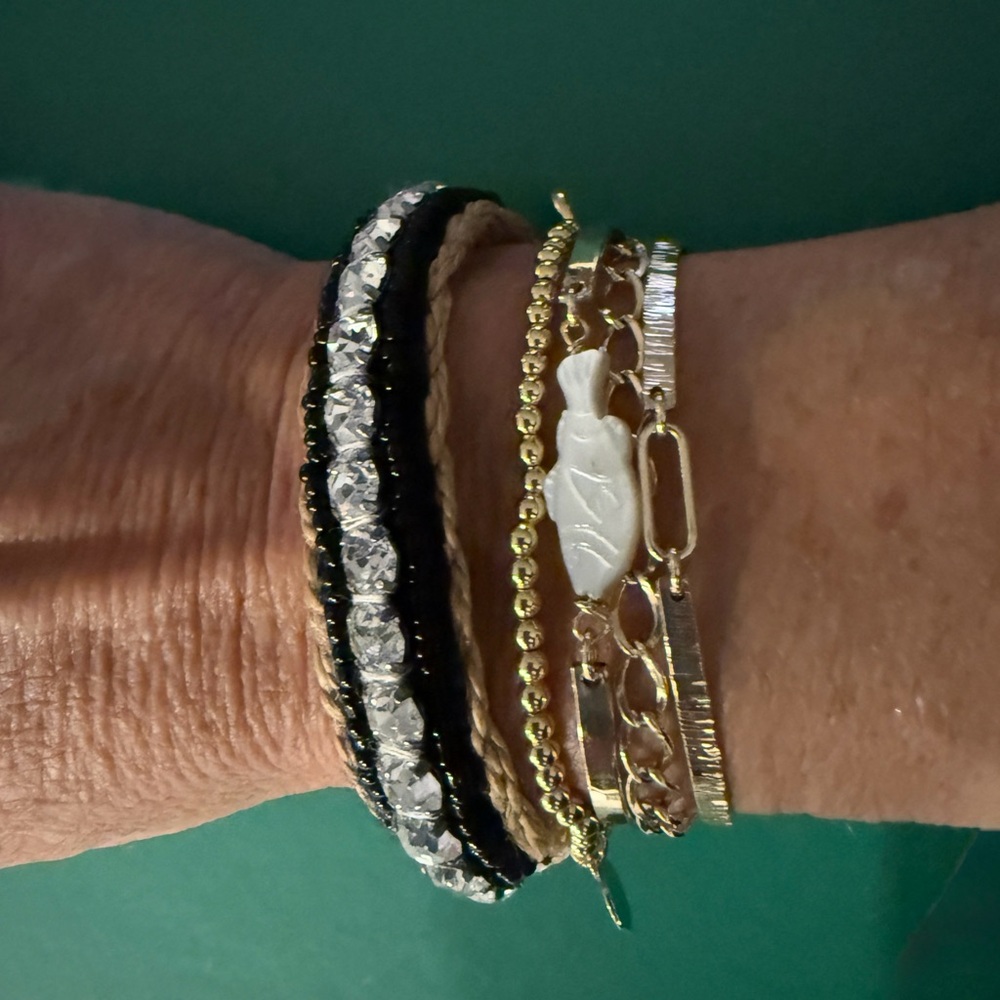 Juicy Couture Jute, Black Bead, and Rhinestone Bracelet